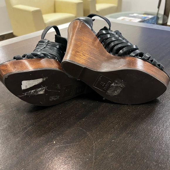 NWOT SCHUTZ Brown Leather Wedge Sandals Sz 7 - Picture 5 of 8